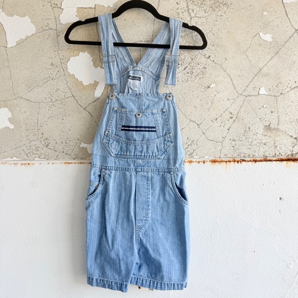 Vintage Xhilaration Denim Shortalls 90s Light Wash Side Stripe Overalls Y2K S